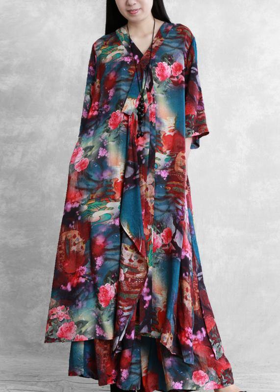 Ethnic style suit summer novel literary print loose two-piece - SooLinen