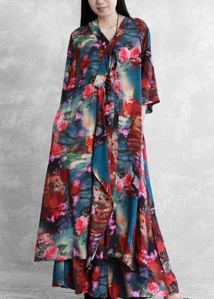 Ethnic style suit summer novel literary print loose two-piece - SooLinen