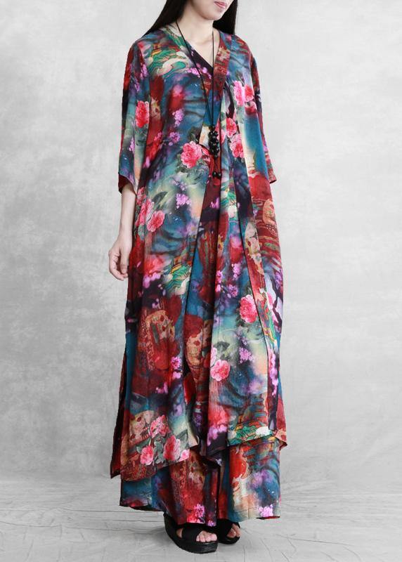 Ethnic style suit summer novel literary print loose two-piece - SooLinen