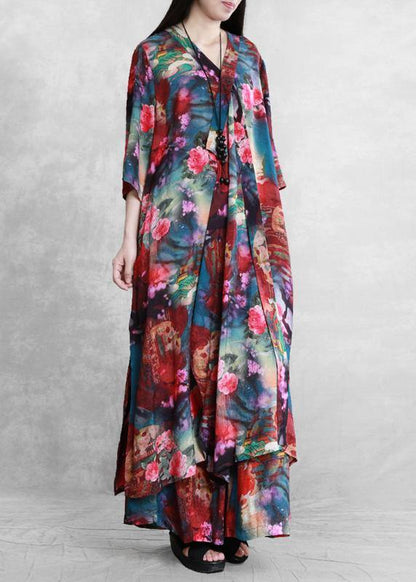 Ethnic style suit summer novel literary print loose two-piece - SooLinen