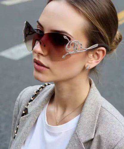 European And American Black Frameless Edge Connected Sunglasses