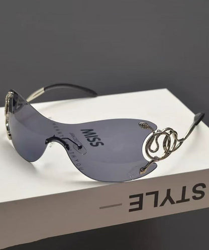 European And American Black Frameless Edge Connected Sunglasses