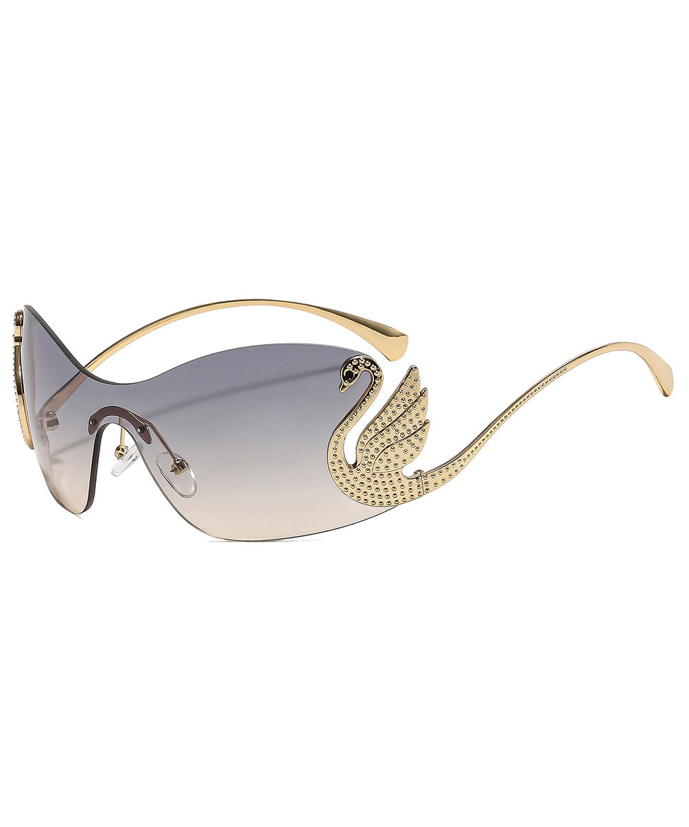 European And American Grey Frameless Integrated Sunglasses