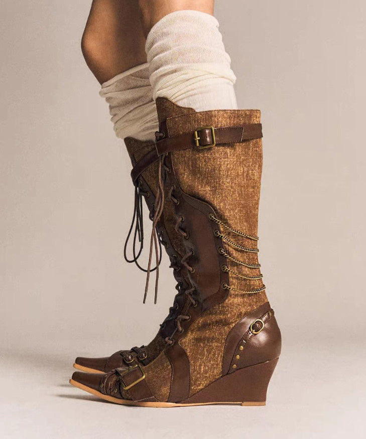 European And American New Brown Strap Zipper Western Cowboy Boots