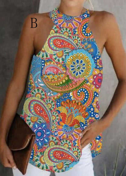 European And American Print Halter Top Sleeveless