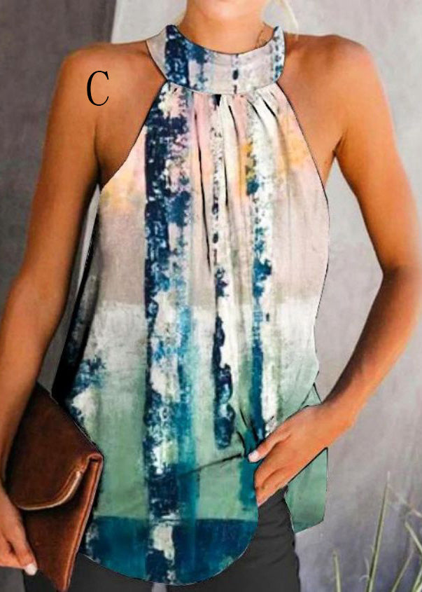 European And American Print Halter Top Sleeveless