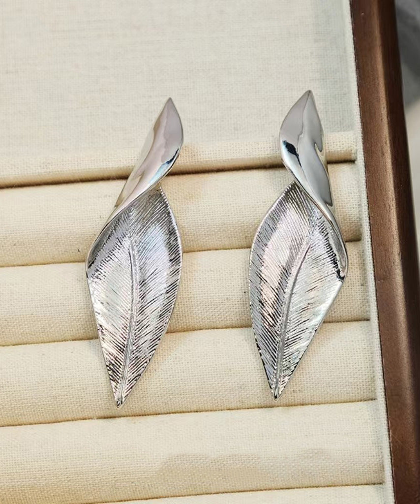 European And American Silver Leaves Metal Earrings