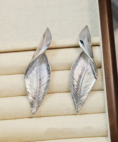 European And American Silver Leaves Metal Earrings
