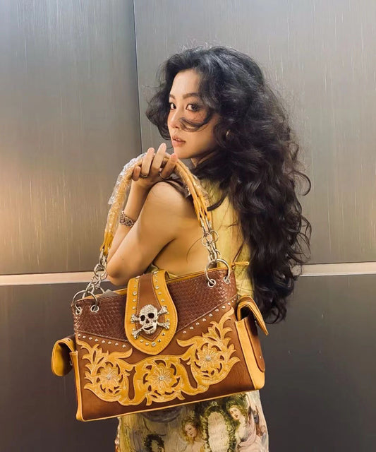 Europäische und amerikanische Totenkopf-Stickerei-Nieten-Umhängetasche