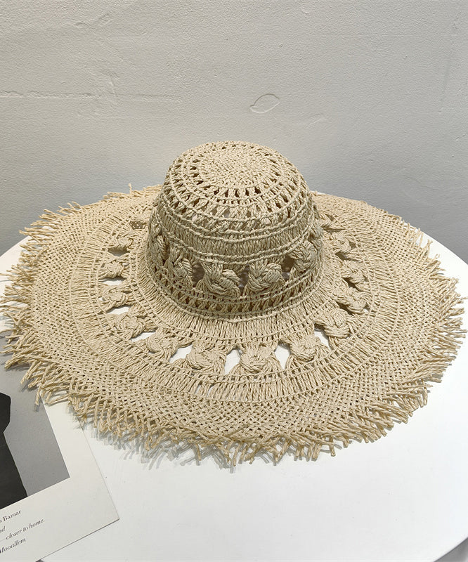 European And American Style Camel Hollowed Out Straw Woven Sun Hat Large Eaves