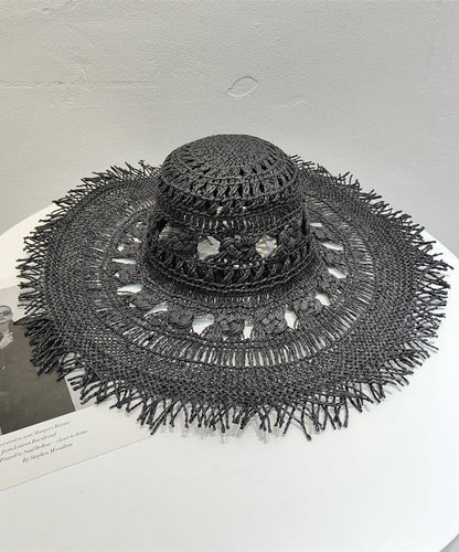 European And American Style Camel Hollowed Out Straw Woven Sun Hat Large Eaves