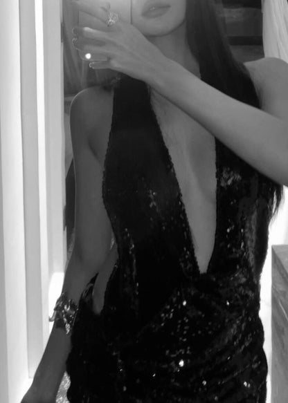 European And American Style V Neck Backless Sequins Mini Dresses Summer