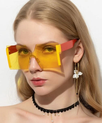 European And American Yellow Gradient Sunglasses Frameless One-Piece Design
