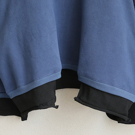 Herbst Winter Vintage Casual Stepp Blau High Neck Fleece Frauen Baumwolle Tops