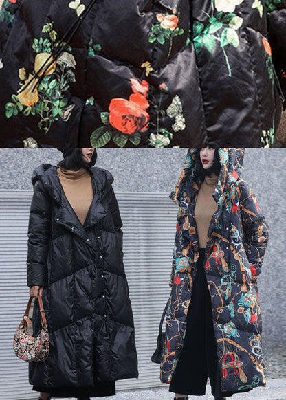 Mode Eleganter Druck Orientalischer Winter Lange Pufferjacken Entendaunenmantel