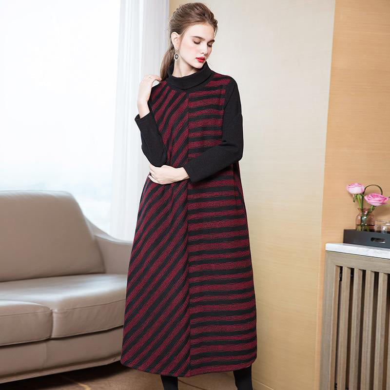 Mode 2018 Neue High Neck Striped A Line Maxikleider für Frauen