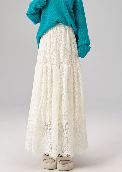 Modische aprikosenfarbene, hochtaillierte A-Linien-Röcke aus einfarbiger Spitze