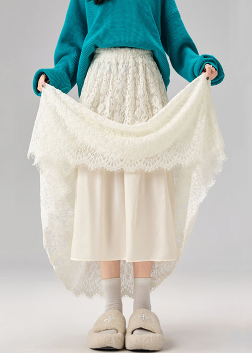 Modische aprikosenfarbene, hochtaillierte A-Linien-Röcke aus einfarbiger Spitze