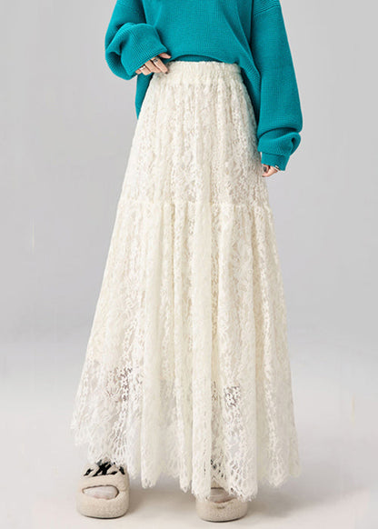 Modische aprikosenfarbene, hochtaillierte A-Linien-Röcke aus einfarbiger Spitze