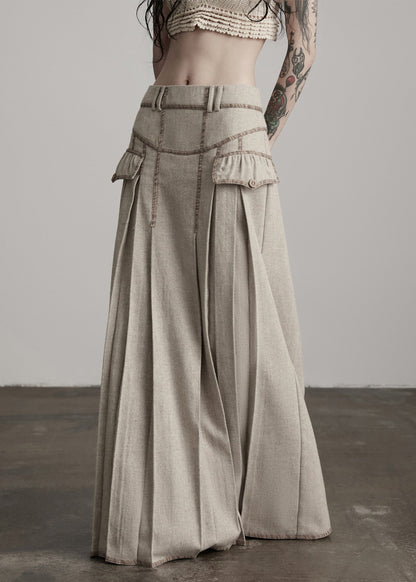 Modische aprikosenfarbene, knitterfreie, hochtaillierte Patchwork-Wollröcke für den Winter