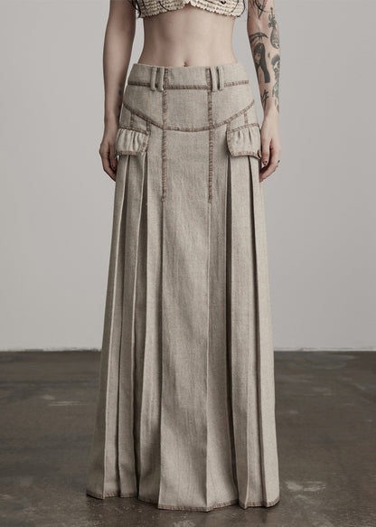 Modische aprikosenfarbene, knitterfreie, hochtaillierte Patchwork-Wollröcke für den Winter