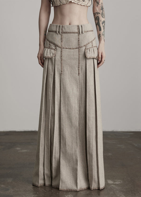 Fashion Apricot Wrinkled High Waist Patchwork Woolen Skirts Winter