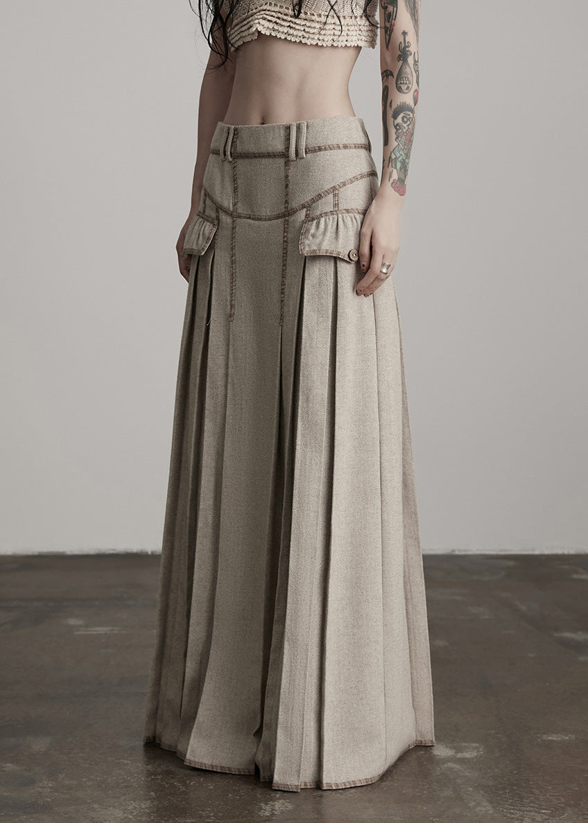 Modische aprikosenfarbene, knitterfreie, hochtaillierte Patchwork-Wollröcke für den Winter