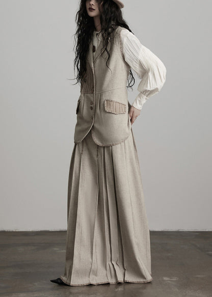 Modische aprikosenfarbene, knitterfreie, hochtaillierte Patchwork-Wollröcke für den Winter