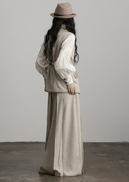 Modische aprikosenfarbene, knitterfreie, hochtaillierte Patchwork-Wollröcke für den Winter