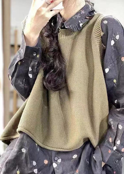 Mode Armee Grün O-Ausschnitt Loch Strickweste Frühling