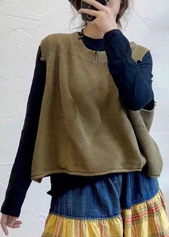 Mode Armee Grün O-Ausschnitt Loch Strickweste Frühling