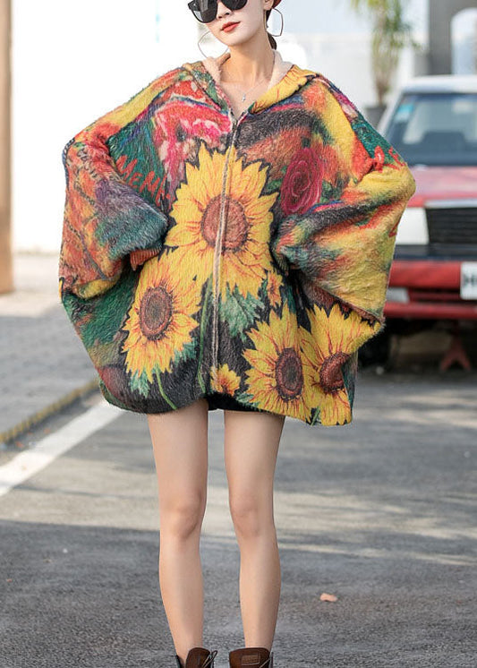 Modischer Herbst-Strickmantel mit Kapuze, Fledermausflügelärmeln und Reißverschluss