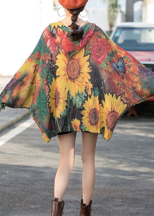 Modischer Herbst-Strickmantel mit Kapuze, Fledermausflügelärmeln und Reißverschluss