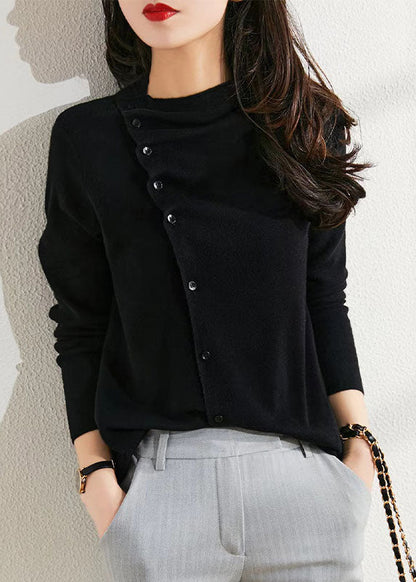Mode Beige Asymmetrische Faltig Taste Wolle Stricken Pullover Frühling