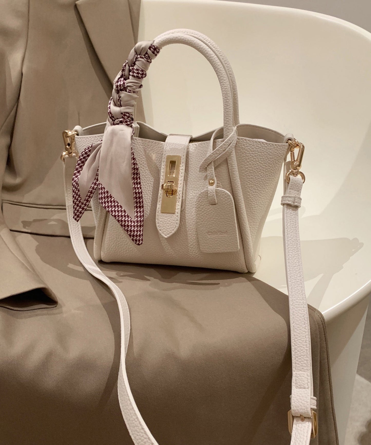 Fashion Beige Faux Leather Durable CrossBody Bag