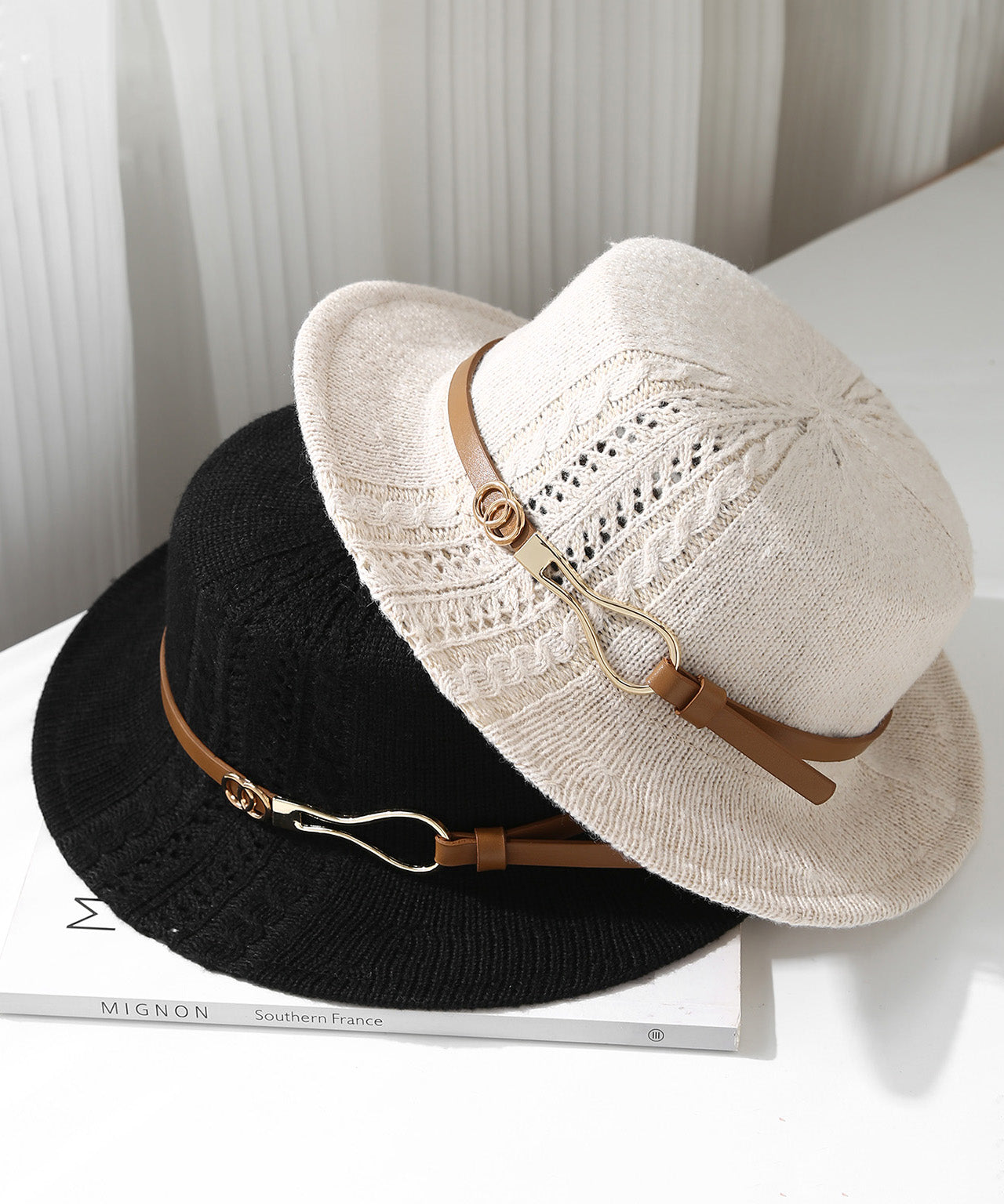 Fashion Beige Hollow Out Versatile Knit Cloche Hat