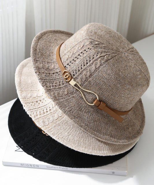 Fashion Beige Hollow Out Versatile Knit Cloche Hat
