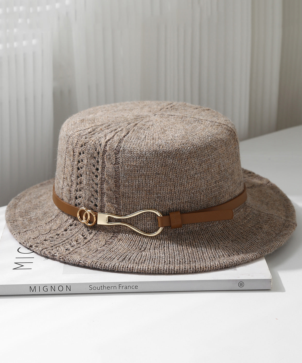 Fashion Beige Hollow Out Versatile Knit Cloche Hat