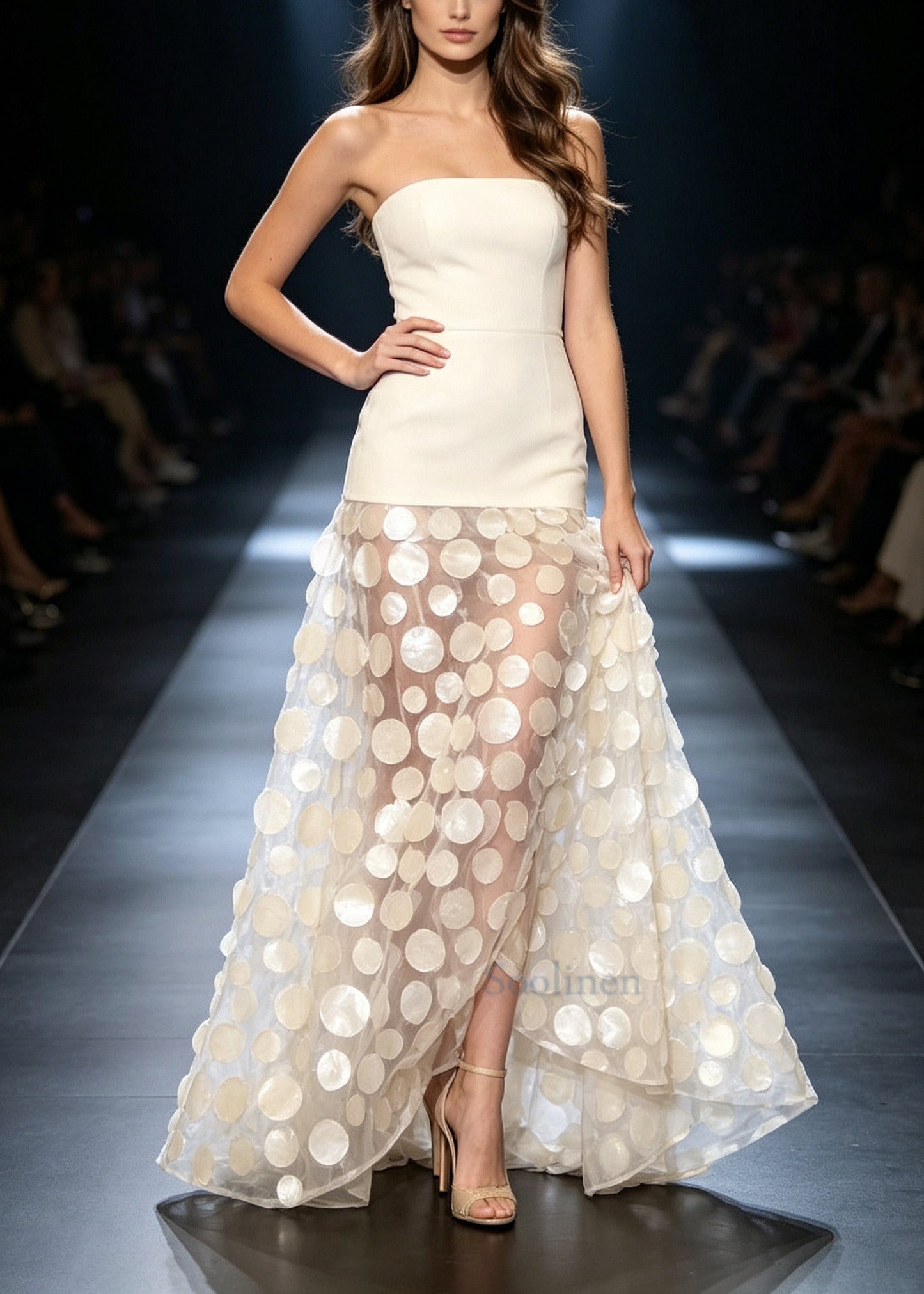 Fashion Beige Sequins Patchwork Tulle Vestidos Dress Summer