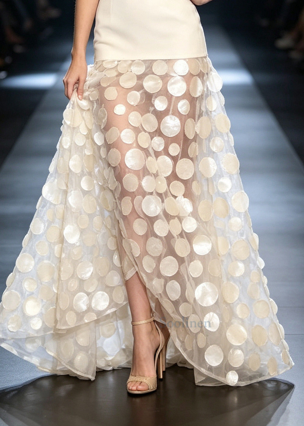 Fashion Beige Sequins Patchwork Tulle Vestidos Dress Summer