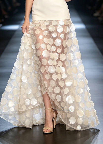 Fashion Beige Sequins Patchwork Tulle Vestidos Dress Summer