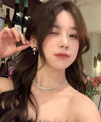 Modische schwarze Legierung Perlen Kristall Blumen Quaste Tropfen Ohrringe