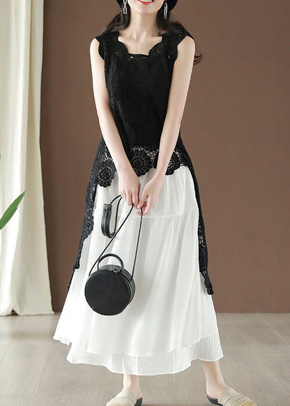 Mode Schwarz Asymmetrische Aushöhlen Low High Design Baumwolle Top Sommer