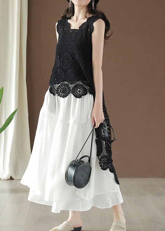 Mode Schwarz Asymmetrische Aushöhlen Low High Design Baumwolle Top Sommer