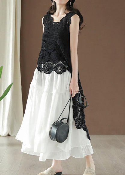 Mode Schwarz Asymmetrische Aushöhlen Low High Design Baumwolle Top Sommer