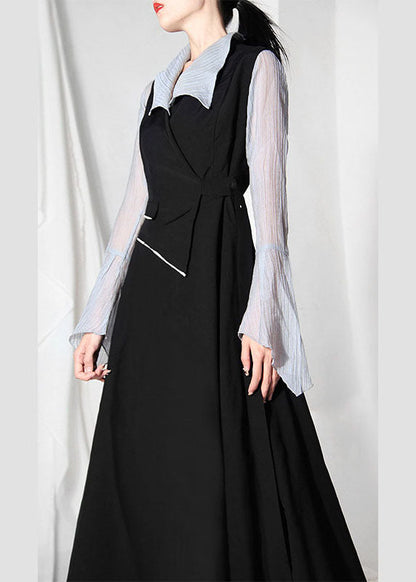 Mode Schwarz Asymmetrische design Patchwork Kleider Ärmellose