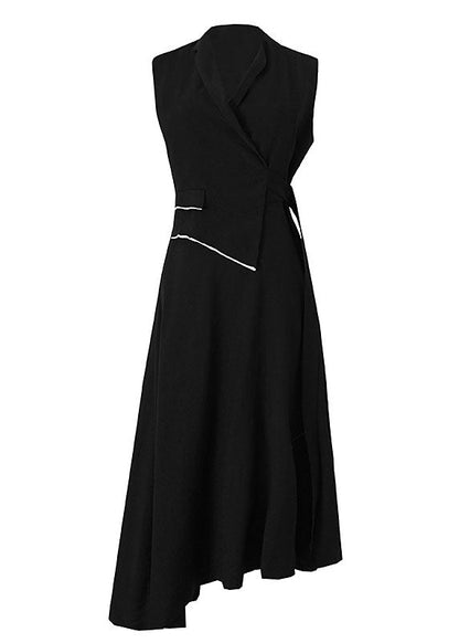 Mode Schwarz Asymmetrische design Patchwork Kleider Ärmellose