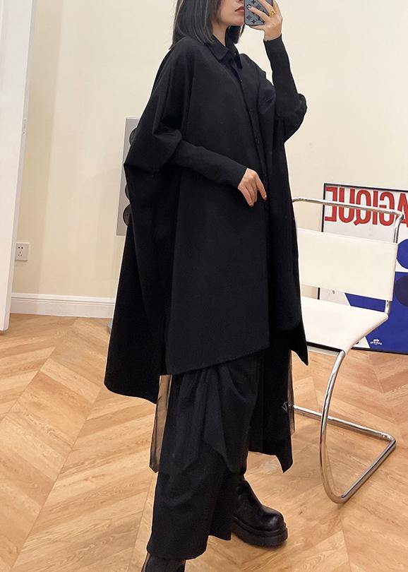 Fashion Black Button Batwing Sleeve Cotton Coat Spring - SooLinen