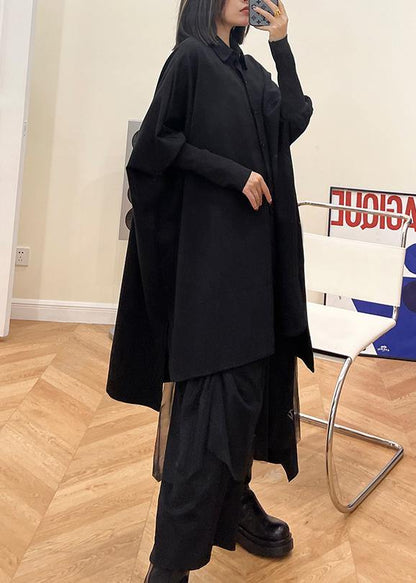 Fashion Black Button Batwing Sleeve Cotton Coat Spring - SooLinen