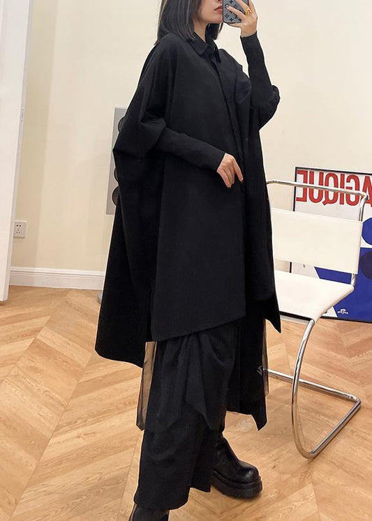 Fashion Black Button Batwing Sleeve Cotton Coat Spring - SooLinen